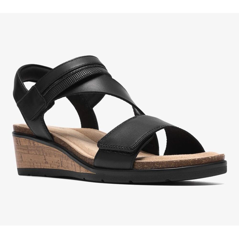 Clarks Footwear Women's Sz 9.5 Collection Leather Wedges -Kacha Black